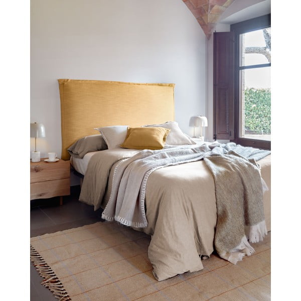 Garstyčių spalvos iš audinio galvūgalis 206x106 cm Tanit – Kave Home-image-1