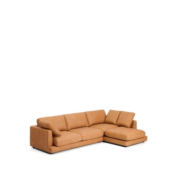 Rudos spalvos kampinė sofa iš odos (su dešiniuoju kampu/su gultu) Gala – Kave Home-image-2