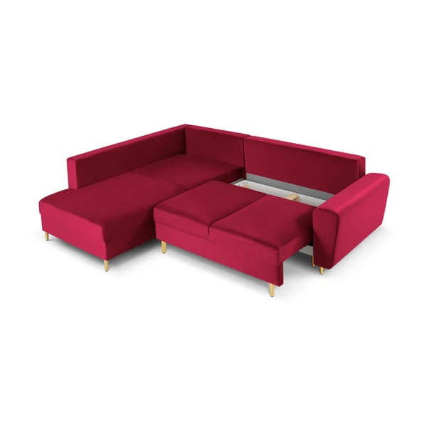 Raudonos spalvos iš velveto sulankstoma/su sandėliavimo vieta kampinė sofa (su kairiuoju kampu/„L“ formos) Kyoto – Cosmopolitan Design-image-3