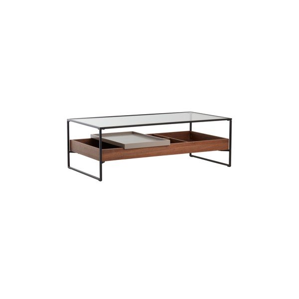Tamsios natūralios spalvos kavos staliukas su stikliniu stalviršiu 60x120 cm Sveg – Jotex-image-3