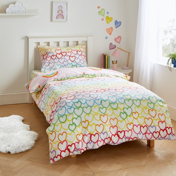 Viengulė vaikiška patalynė iš flanelės 135x200 cm Rainbow Hearts – Catherine Lansfield-image-2