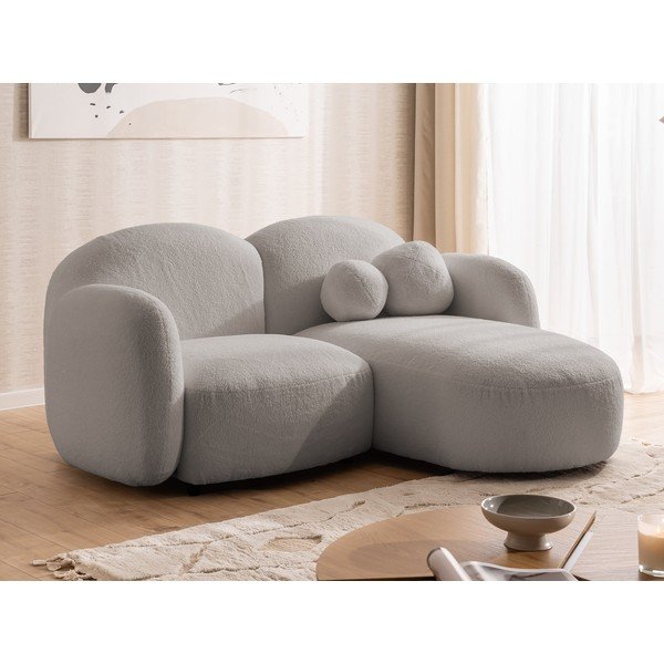 Pilkos spalvos kampinė sofa iš boucle (su dešiniuoju kampu/su gultu) Orbit – Ropez-image-4