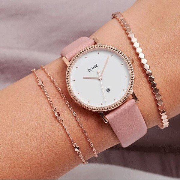 Moteriškas laikrodis su rausvos odos dirželiu Cluse Le Couronnement-image-1