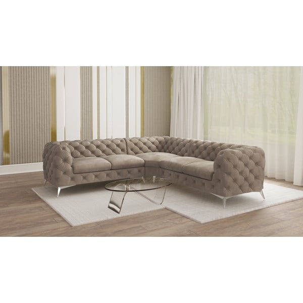 Pilkai smėlinės spalvos iš velveto kampinė sofa Chelsea – Ropez-image-1