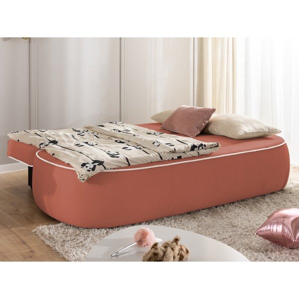 Rožinės spalvos/šviesiai pilkos spalvos sulankstoma/su sandėliavimo vieta vaikiška sofa iš velveto 210 cm Saga – Ropez-image-4