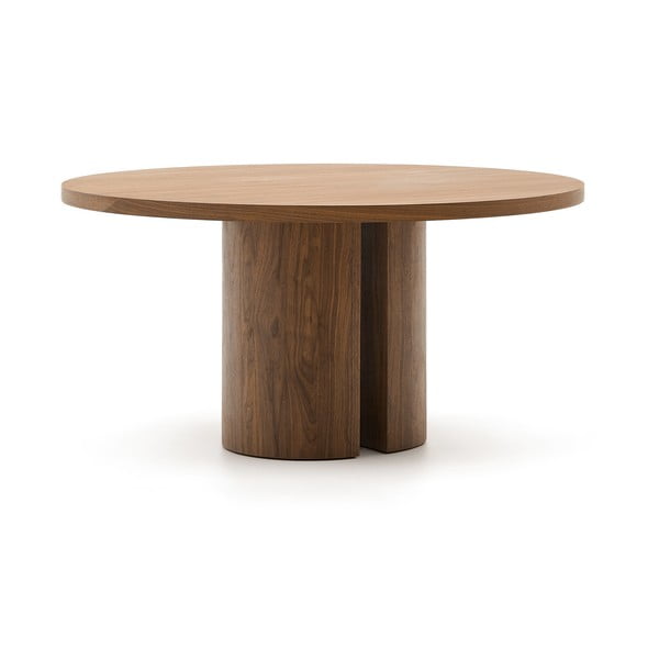 Apvalios formos valgomojo stalas su riešutmedžio dekoro stalviršiu ø 150 cm Nealy – Kave Home-image-4