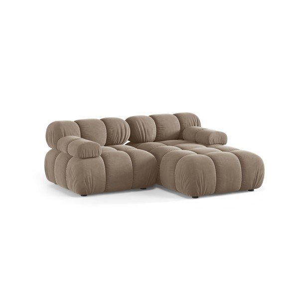 Smėlio spalvos modulinė kampinė sofa iš velveto (su dešiniuoju kampu/su gultu) – Micadoni -image-2