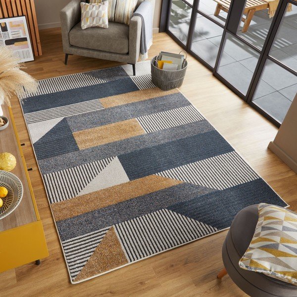 Geltonos ir mėlynos spalvos kilimas Flair Rugs Brix, 160 x 230 cm-image-4
