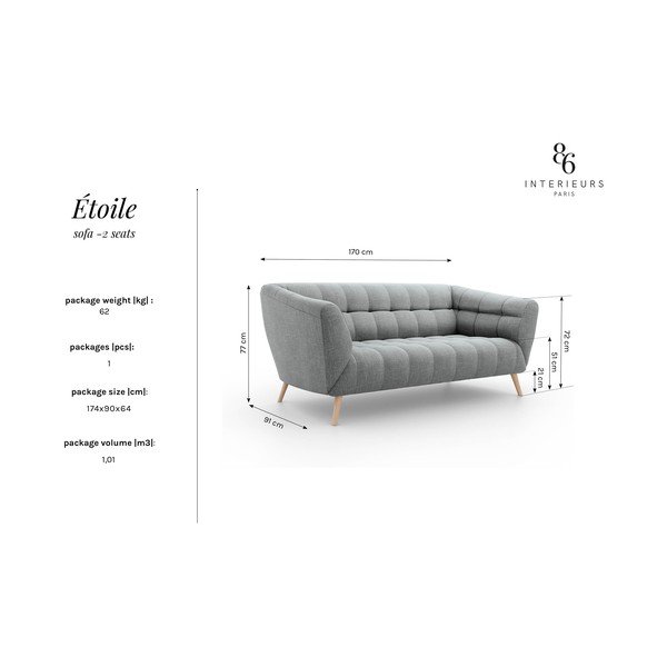 Pilka sofa Interieurs 86 Étoile, 170 cm-image-4