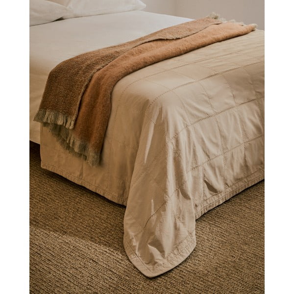 Terakotos spalvos iš vilnos mišinio antklodė ir pledas 130x170 cm Rodin – Kave Home-image-3