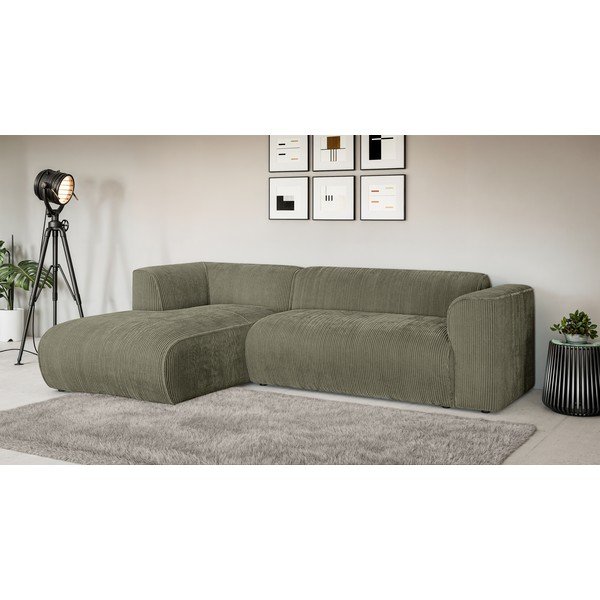 Žalios spalvos kampinė sofa iš kordinio velveto (su kairiuoju kampu/su gultu) Merid  – Ropez-image-1