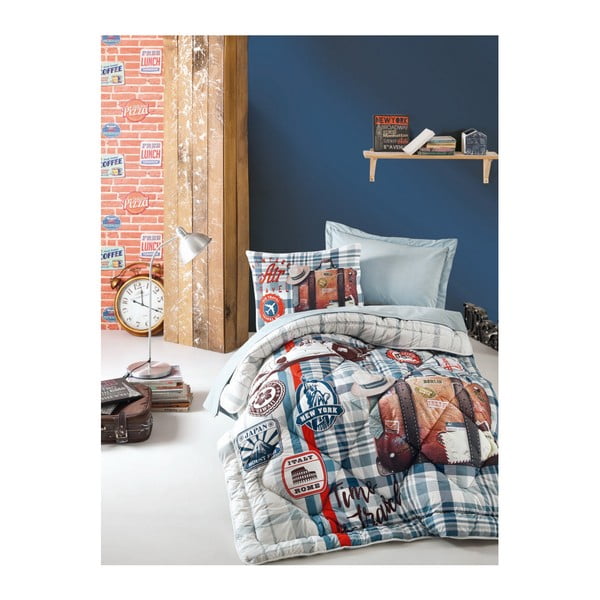 Medvilninės patalynės, paklodžių ir dygsniuotos antklodės rinkinys viengulėlei lovai "Spicey", 160 x 260 cm