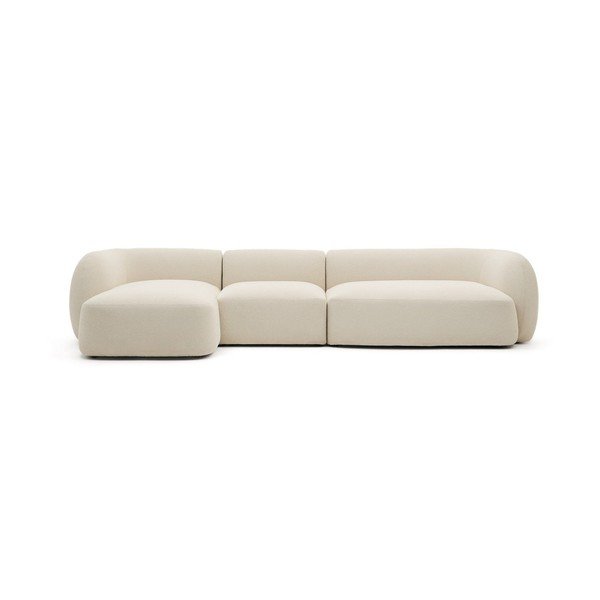 Kreminės spalvos iš šenilinio audinio kampinė sofa (su kairiuoju kampu/su gultu) Martina – Kave Home