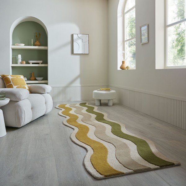 Rankų darbo žalios spalvos/natūralios spalvos iš vilnos kilimas 80x300 cm Cascade Wool – Flair Rugs-image-1