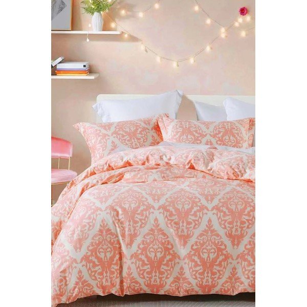 Iš ranforce medvilnės dvigulė/itin ilga patalynė rožinės spalvos/smėlio spalvos su paklode/4 dalių 200x220 cm Damask – Mila Home