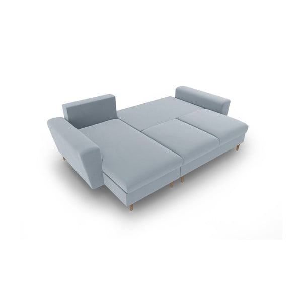 Šviesiai mėlynos spalvos iš velveto sulankstoma/su sandėliavimo vieta kampinė sofa Kyoto – Cosmopolitan Design-image-2