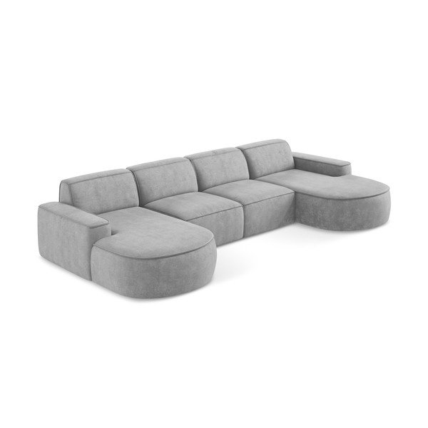 Šviesiai pilkos spalvos iš šenilinio audinio kampinė sofa („U“ formos) Omao – Makamii-image-4
