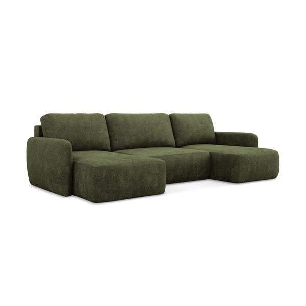 Žalios spalvos iš šenilinio audinio sulankstoma/su sandėliavimo vieta kampinė sofa („U“ formos) Lilo – Makamii-image-3