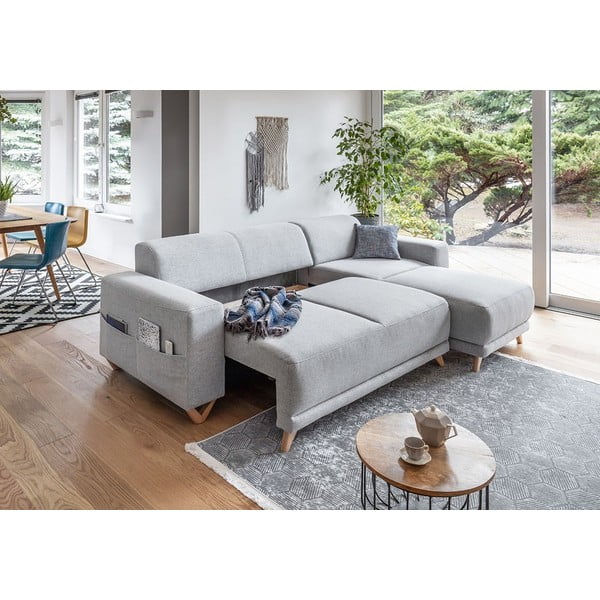 Šviesiai pilkos spalvos sulankstoma/su sandėliavimo vieta kampinė sofa Classy Sophie – Miuform-image-4