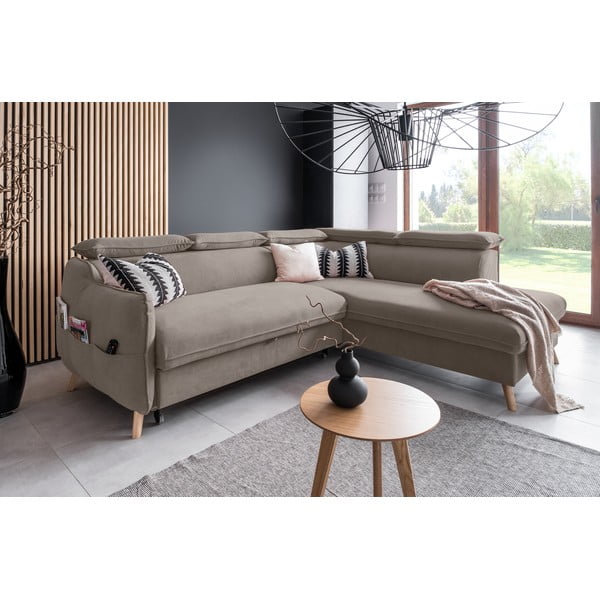 Sulankstoma kampinė sofa iš velveto šviesiai rudos spalvos (su dešiniuoju kampu) Sweet Harmony – Miuform-image-4