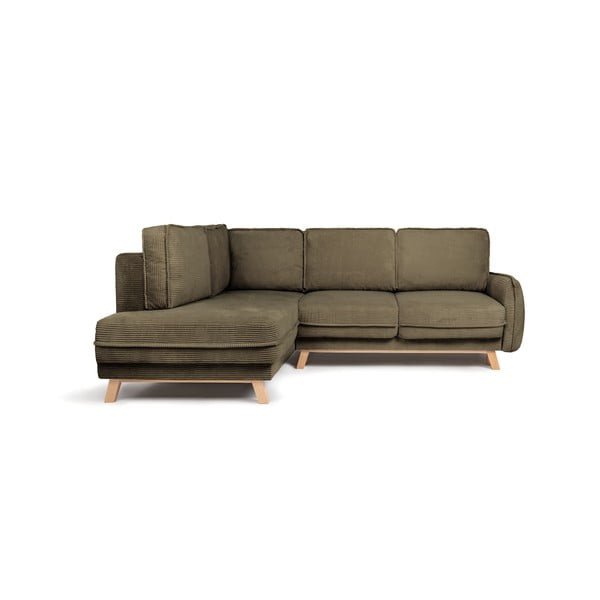 Iš kordinio velveto sulankstoma kampinė sofa žalios spalvos (su kairiuoju kampu) Tori – Bonami Selection