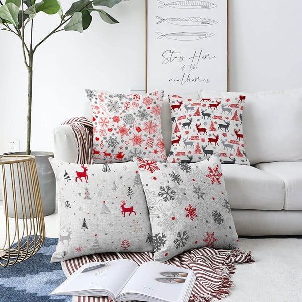4 kalėdinių šenilinių pagalvėlių užvalkalų rinkinys Minimalist Cushion Covers Nordic Christmas, 55 x 55 cm