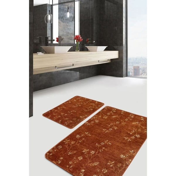 Rudos spalvos iš velveto vonios kilimėliai 2 vnt. 60x100 cm – Mila Home-image-3