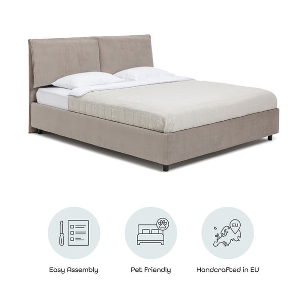 Taupe spalvos dvigulė lova audiniu dengta su sandėliavimo vieta su grotelėmis 180x200 cm Myra Pillow – Bonami Selection-image-4