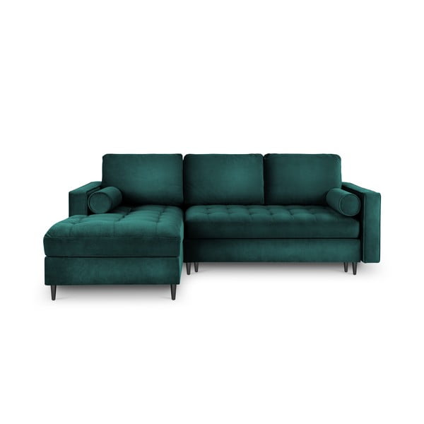 Smaragdo spalvos aksominė kampinė sofa-lova Milo Casa Santo, kampas kairėje