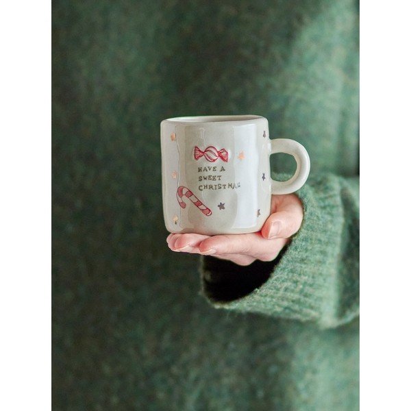 Kreminės spalvos iš molio puodeliai 4 vnt. su Kalėdų motyvu 260 ml Christy – Bloomingville-image-3