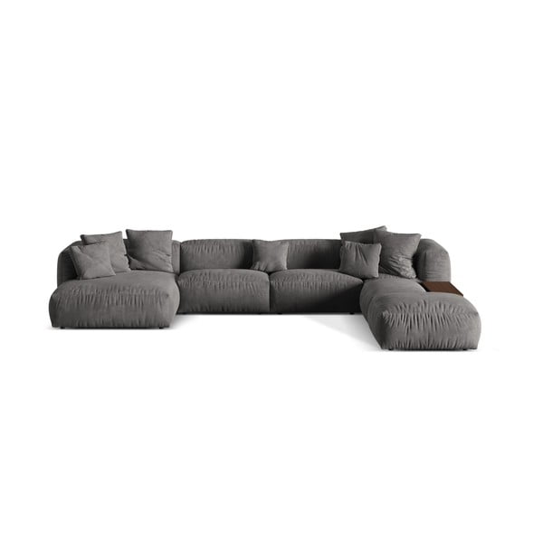 Pilkos spalvos iš velveto modulinė kampinė sofa (su dešiniuoju kampu/„U“ formos) Martina – Micadoni 