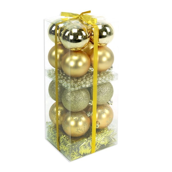 16 aukso spalvos kalėdinių papuošalų ir girliandų rinkinys Unimasa Brightness