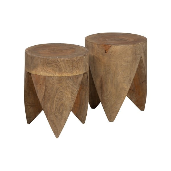 Šoniniai staliukai iš mango masyvo apvalios formos 2 vnt. 30x30 cm Trunk – BePureHome