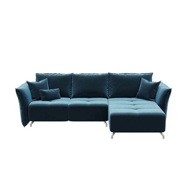 Tamsiai mėlyna aksominė kampinė sofa-lova Devichy Hermes-image-2