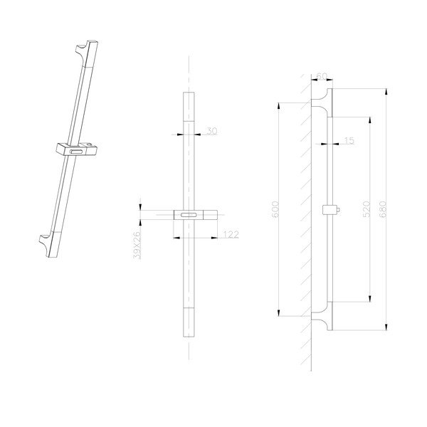 Sieninis iš nerūdijančio plieno dušo užuolaidų karnizas auksinės spalvos stumdomas laikiklis 68 cm – Sapho-image-1