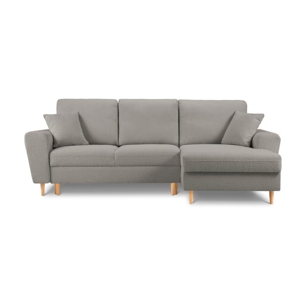Šviesiai pilkos spalvos iš boucle sulankstoma/su sandėliavimo vieta kampinė sofa (su dešiniuoju kampu/su gultu) Kyoto – Cosmopolitan Design