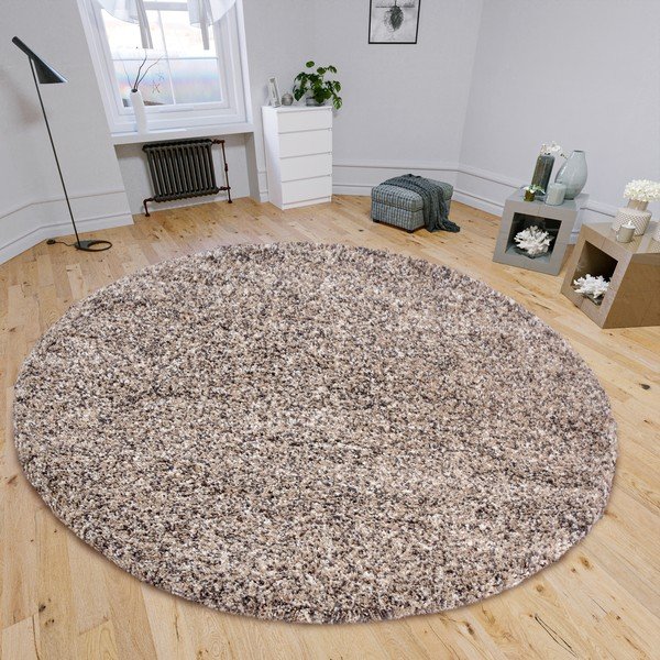 Apvalios formos kilimas smėlio spalvos ø 120 cm Shag – Hanse Home-image-1