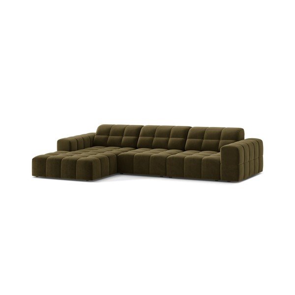 Khaki spalvos kampinė sofa iš velveto (su kairiuoju kampu/su gultu) Chicago – Cosmopolitan Design-image-1