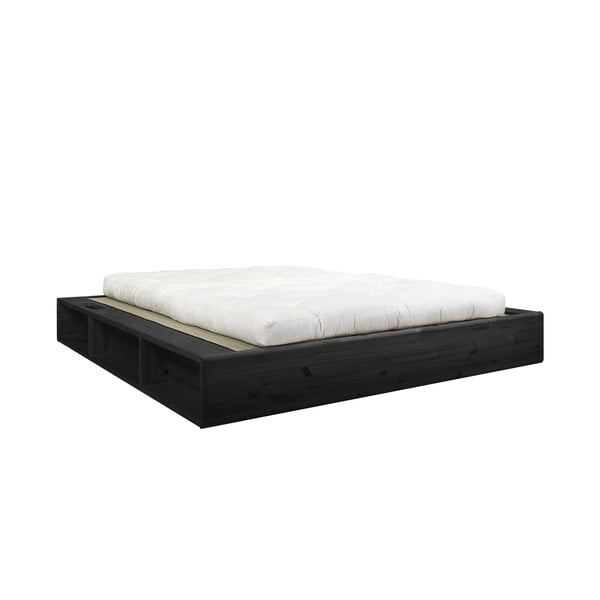 Juodos spalvos medienos masyvo dvigulė lova su futonu Double Latex ir pagrindu Karup Design Ziggy, 160 x 200 cm