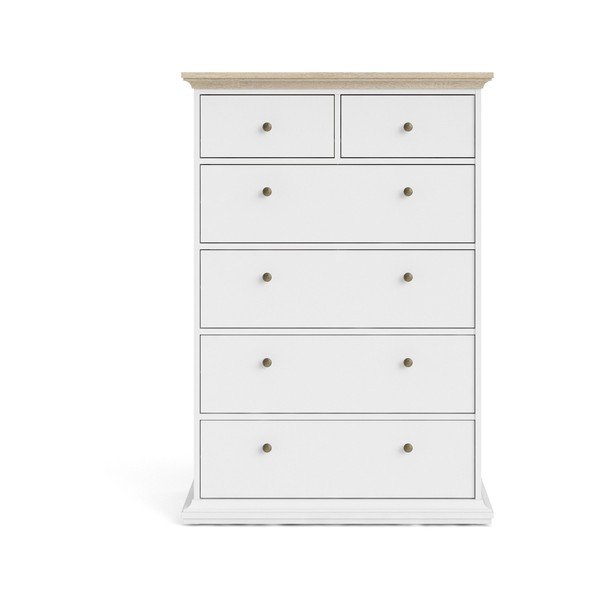 Balta komoda su ąžuolo apdailos detalėmis Tvilum Paris, 96 x 140 cm