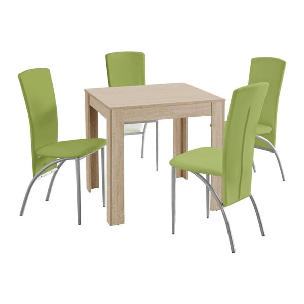 Valgomojo stalo ir 4 žalių valgomojo kėdžių komplektas "Støraa Lori Nevada Duro Oak Green