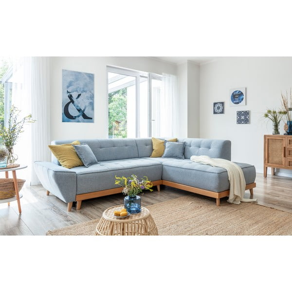 Šviesiai mėlyna sofa-lova Miuform Dazzling Daisy L, dešinysis kampas-image-3