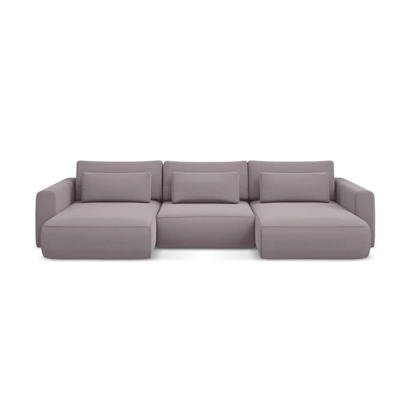 Levandų spalvos iš velveto sulankstoma/su sandėliavimo vieta kampinė sofa („U“ formos) Kapua – Makamii