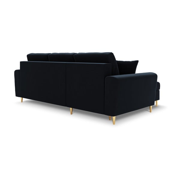Tamsiai mėlynos spalvos iš velveto sulankstoma/su sandėliavimo vieta kampinė sofa Kyoto – Cosmopolitan Design-image-3