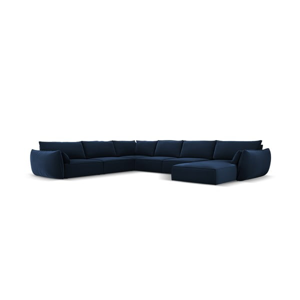 Tamsiai mėlynos spalvos iš velveto kampinė sofa (su kairiuoju kampu/„U“ formos) Vanda – Mazzini Sofas-image-2