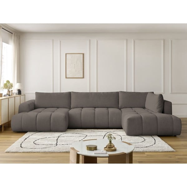 Tamsiai pilkos spalvos sulankstoma/su sandėliavimo vieta kampinė sofa (su dešiniuoju kampu/„U“ formos) Fuji – Bobochic Paris-image-1