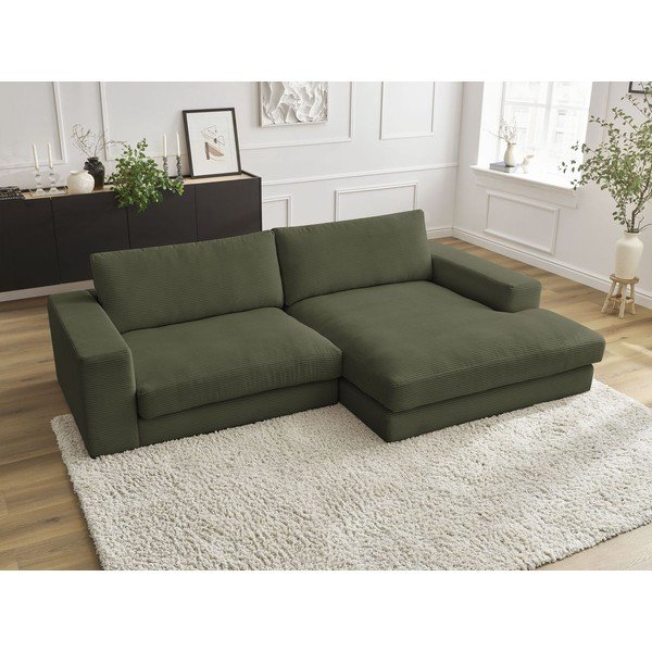 Žalios spalvos iš kordinio velveto kampinė sofa (su dešiniuoju kampu/su gultu) Leonard – Bobochic Paris-image-4
