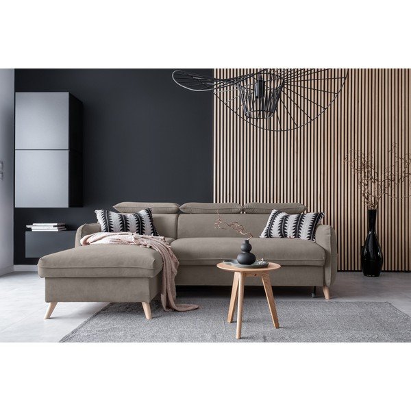 Sulankstoma kampinė sofa iš velveto šviesiai rudos spalvos (su kairiuoju kampu) Sweet Harmony – Miuform-image-1