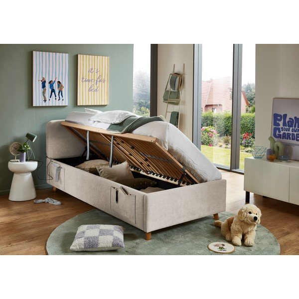 Smėlio spalvos vaikiška lova su sandėliavimo vieta su lovos grotelėmis 90x200 cm Cosy – Meise Möbel-image-2