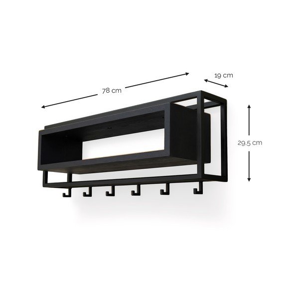 Juodos spalvos iš ąžuolo masyvo sieninė lentyna su lentyna 78 cm School – Spinder Design-image-4
